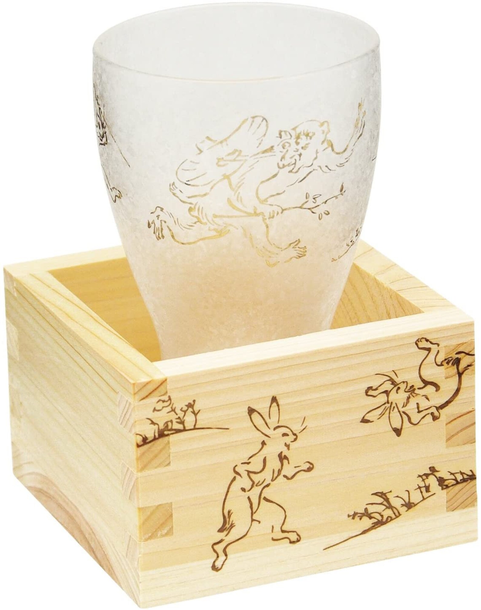From Japan Sake Glass Cup with Wooden Hinoki Masu Cup Etsy