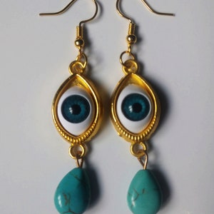 Crying Creepy Evil Eye Earrings With Authentic Turquoise Stone Tear