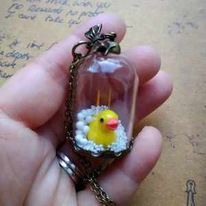 Miniture Rubber Duck Dome Terrarium Glass Snowglobe Necklace FREE Gift Box
