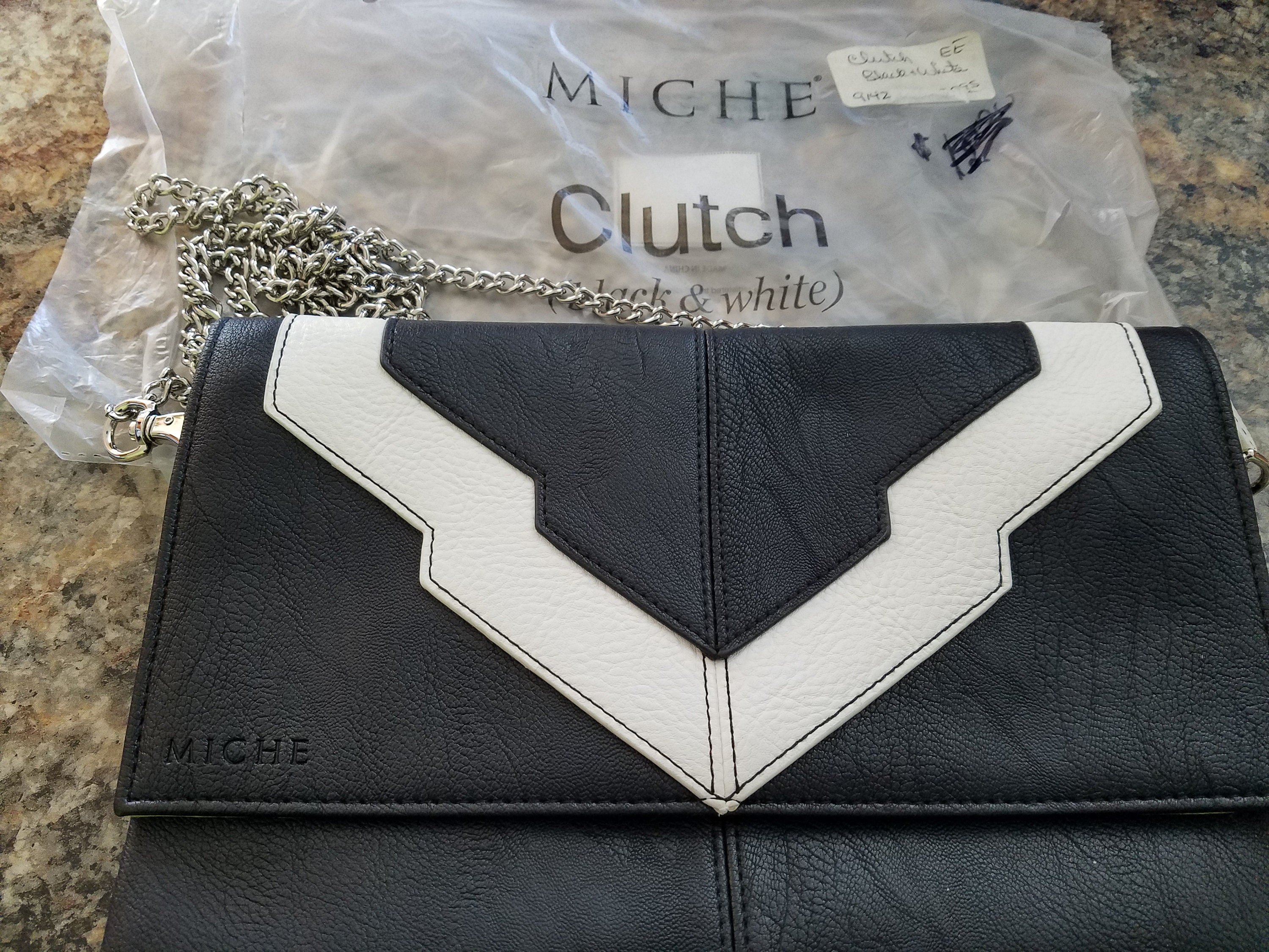 MICHE Clutch Purse Black and White with Silver Chain Etsy