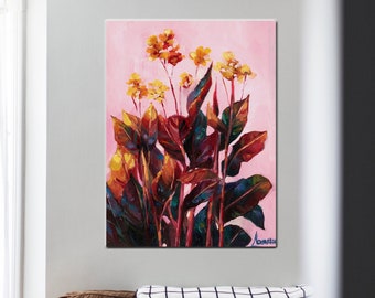 Tropical Floral  Art Print - Tropical Art - Flowers  - Pink - Gallery Wall - canvas art - Painting-oil- canvas wall art-large canvas-coastal