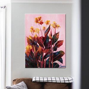 Tropical Floral  Art Print - Tropical Art - Flowers  - Pink - Gallery Wall - canvas art - Painting-oil- canvas wall art-large canvas-coastal