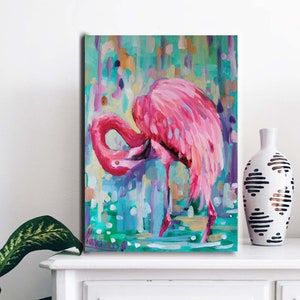 Flamingo art on canvas,Abstract art, flamingo decor, flamingo wall art, pink flamingo, tropical wall art, pink flamingo, beach wall art
