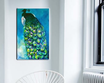 Peacock painting, original oil painting, bird art, 20"x30"
