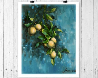 Dining room art, giclee print,Lemon painting, still life painting, fruit print, fruit painting, lemons, classy, art print, lemon wall art