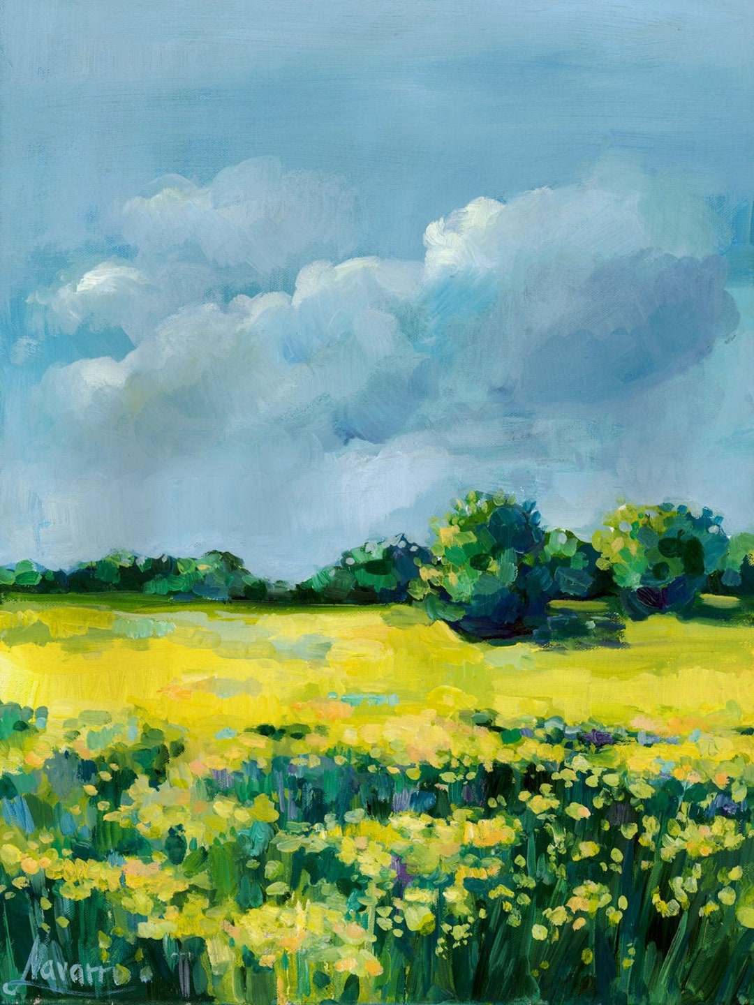Summer Landscape Painting nature Art yellow Flowers canvas Oil Painting wall Art original sky Painting trees Field country Landscape Etsy UK