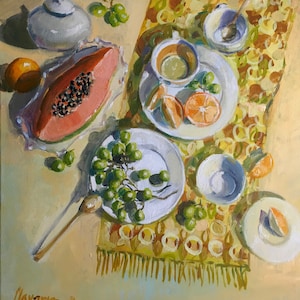 Kitchen wall art, original oil painting on canvas, still life,food art, 20&quot;x20&quot;