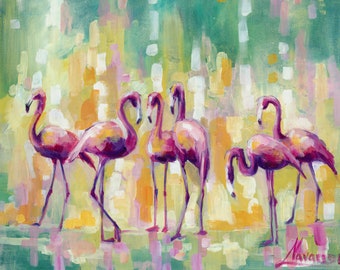 Flamingo print,bird print, tropical print, giclee, variety of sizes
