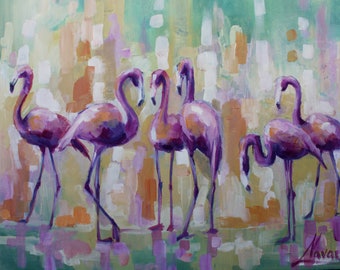 Flamingo print, roze flamingo, flamingo schilderij, tropische kunst, abstracte kunst, kunst aan de muur, tropische inrichting, flamingo cadeau, flamingo geschenken