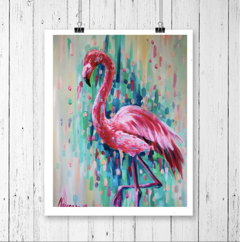 Flamingo Prints Wall Art Flamingo Print Pink-abstract Art Giclee Print