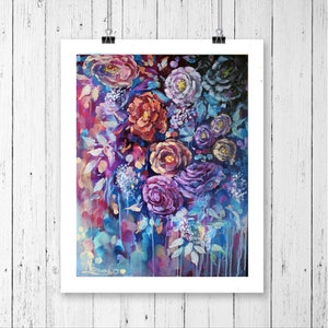 Purple wall art, floral print, wall art, flowers decor, flower art, art prints,floral,abstract art,floral painting print, large wall art,