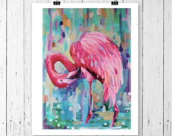 Flamingo print, flamingo art,bird prints, flamingo painting, giclee, tropical art decor, florida art, tropical wall art, pink flamingo,