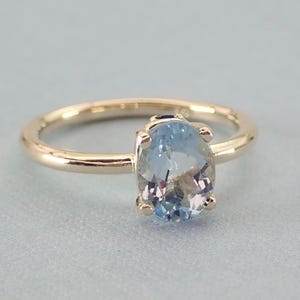 Aquamarine with Accent Blue Sapphire Birthstones 14k Yellow Gold Engagement Ring, Friendship Ring Comfort Fit Size 6.5 Ready to Ship
