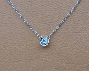 Diamond By The Yard Petite Pendant Bezel Set Solitaire Solid 18k White Gold Necklace. Custom Orders Available