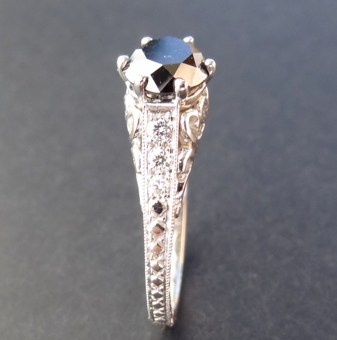 Black Diamond Engagement Ring Vintage / Antique / Art Deco - Etsy