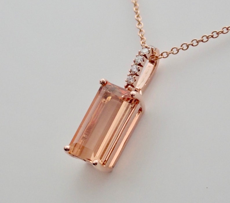 Natural Imperial Topaz Necklace / Pendant 14k Rose Gold Natural Peach Color Gemstone One of a Kind Gift for Her with Cable Chain Included 画像 5