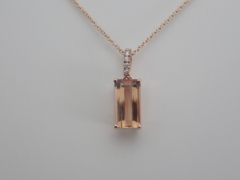 Natural Imperial Topaz Necklace / Pendant 14k Rose Gold Natural Peach Color Gemstone One of a Kind Gift for Her with Cable Chain Included image 4