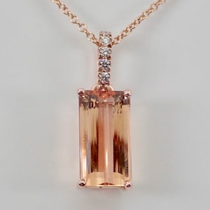 Natural Imperial Topaz Necklace / Pendant 14k Rose Gold Natural Peach Color Gemstone One of a Kind Gift for Her with Cable Chain Included 画像 1