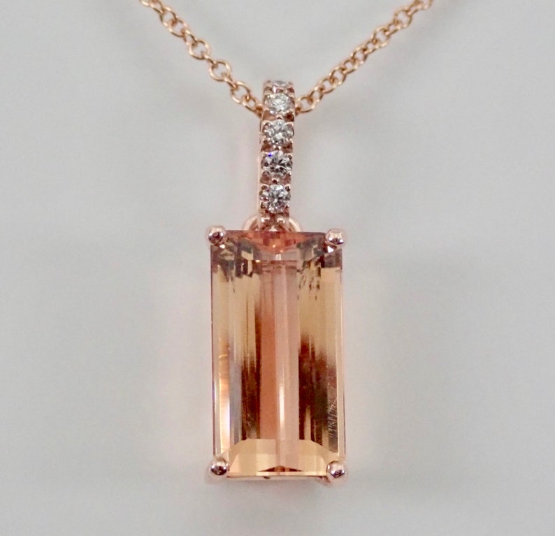 Natural Imperial Topaz Necklace / Pendant 14k Rose Gold Natural Peach Color Gemstone One of a Kind Gift for Her with Cable Chain Included 画像 1