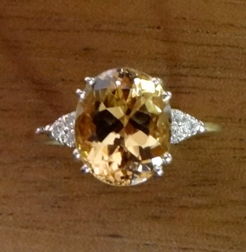 Natural Oval Golden Imperial Topaz & Diamonds Engagement Ring | Etsy
