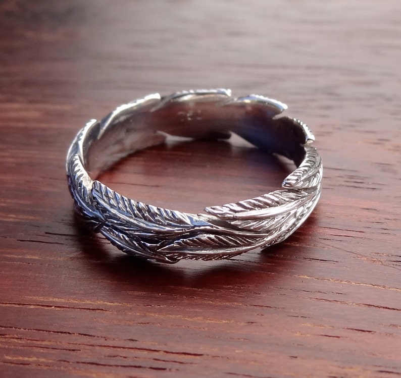 Platinum Leaf / Feather Wedding Band Handmade Leaves Ring