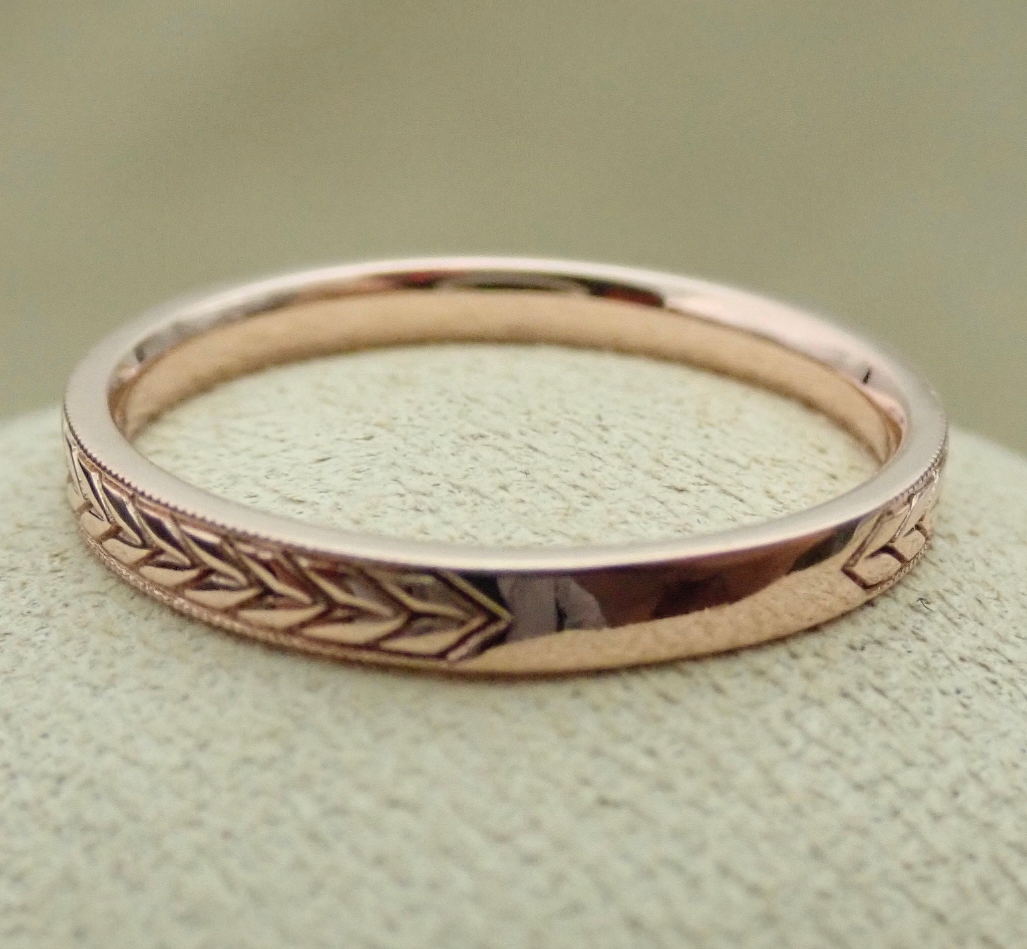 Vintage Wedding Ring Wheat Pattern Engraved Wedding Band | Etsy