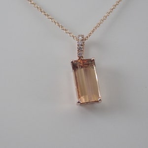 Natural Imperial Topaz Necklace / Pendant 14k Rose Gold Natural Peach Color Gemstone One of a Kind Gift for Her with Cable Chain Included 画像 6