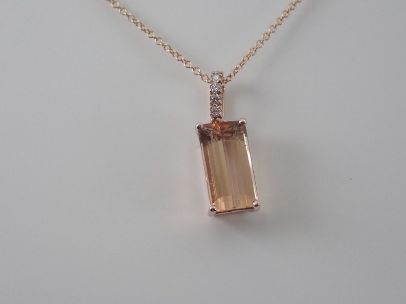 Natural Imperial Topaz Necklace / Pendant 14k Rose Gold Natural Peach Color Gemstone One of a Kind Gift for Her with Cable Chain Included 画像 6