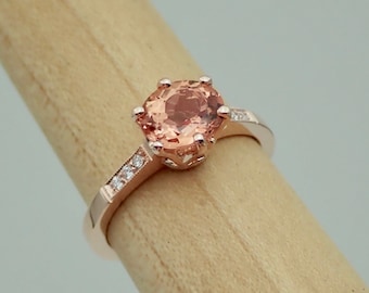 Peach Color Imperial Topaz Engagement / Friendship Ring 14k Rose Gold Size 5