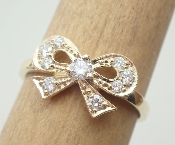 The Papillan Diamond Bow Ring in 14K White Gold - Etsy