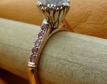 Handmade Morganite Engagement Ring: 18k White Gold Tulip Setting, Pink Sapphire Accents
