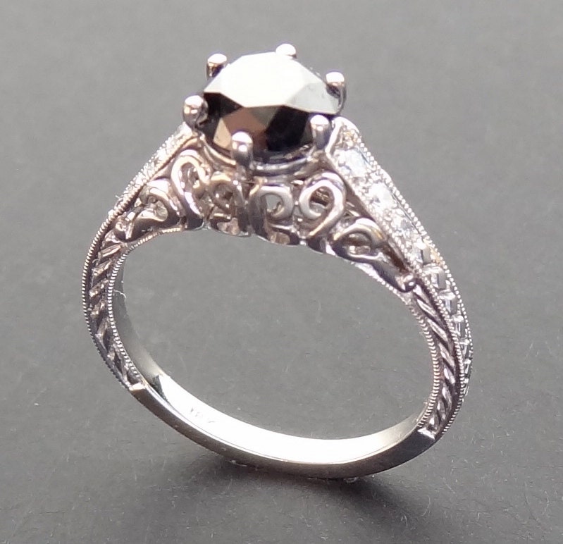 Black Diamond Engagement Ring Vintage / Antique / Art Deco - Etsy
