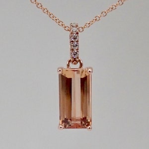 Natural Imperial Topaz Necklace / Pendant 14k Rose Gold Natural Peach Color Gemstone One of a Kind Gift for Her with Cable Chain Included 画像 3