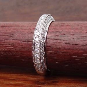 Platinum Pave Diamonds Wedding Band with Decorative Milgrain Edge  Vintage / Antique Style