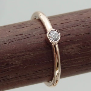 Minimalist Diamond Ring Bezel Set Old Mine Cut Diamond Simple Diamond Engagement Ring 14k Rose Gold Very Petite