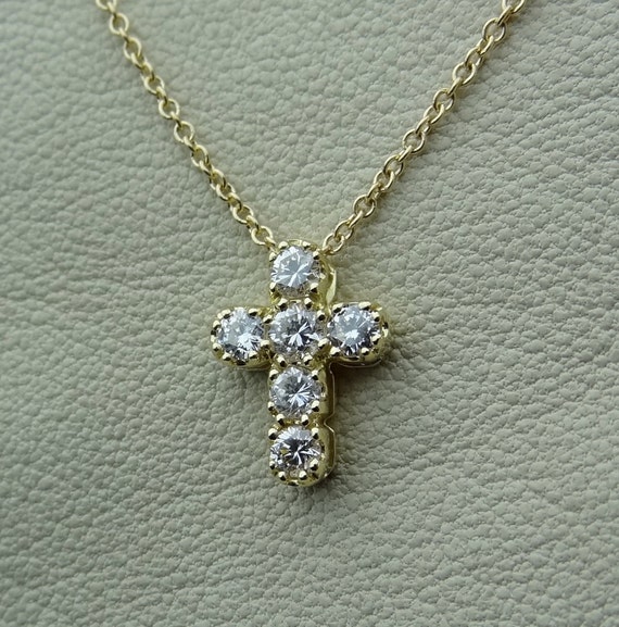 Tiny Small Petite Diamond Cross Pendant Necklace in Diamonds Handmade in 18k Yellow Gold Etsy