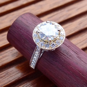 Natural 1.20 Carats Diamond Halo 18k Yellow Engagement Ring 18k White Yellow Band Two Tone Vintage / Antique Style image 3