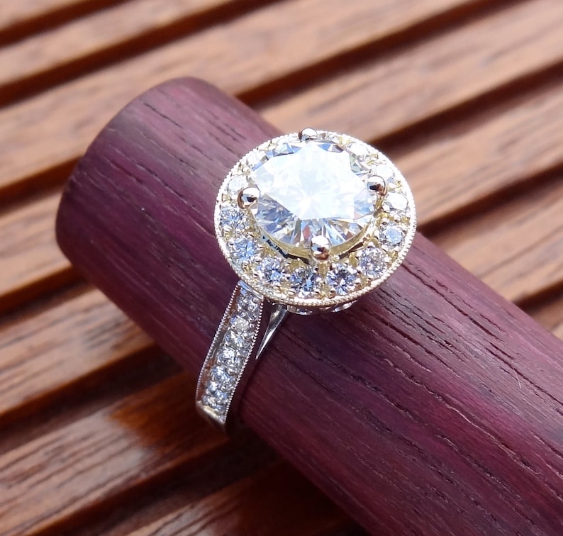 Natural 1.20 Carats Diamond Halo 18k Yellow Engagement Ring 18k White Yellow Band Two Tone Vintage / Antique Style image 3