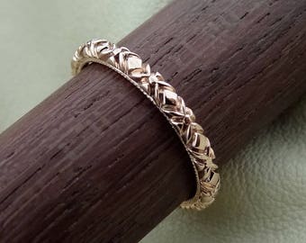 Thin 14k Rose Gold Art Deco 2 mm Wide Wedding Band Antique Style