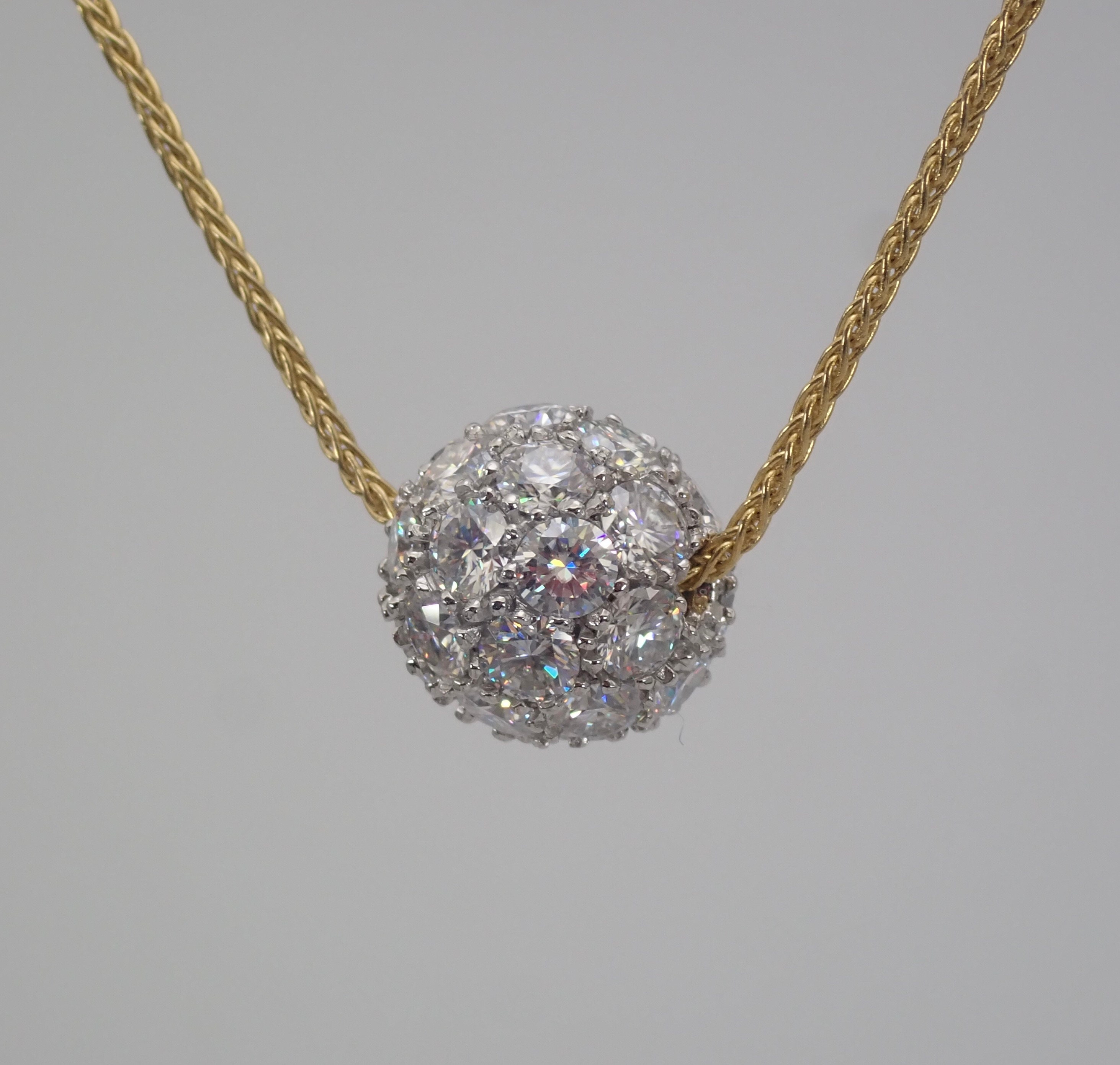Pave Diamonds Ball 12.5 Mm Pendant, Necklace 14k Yellow