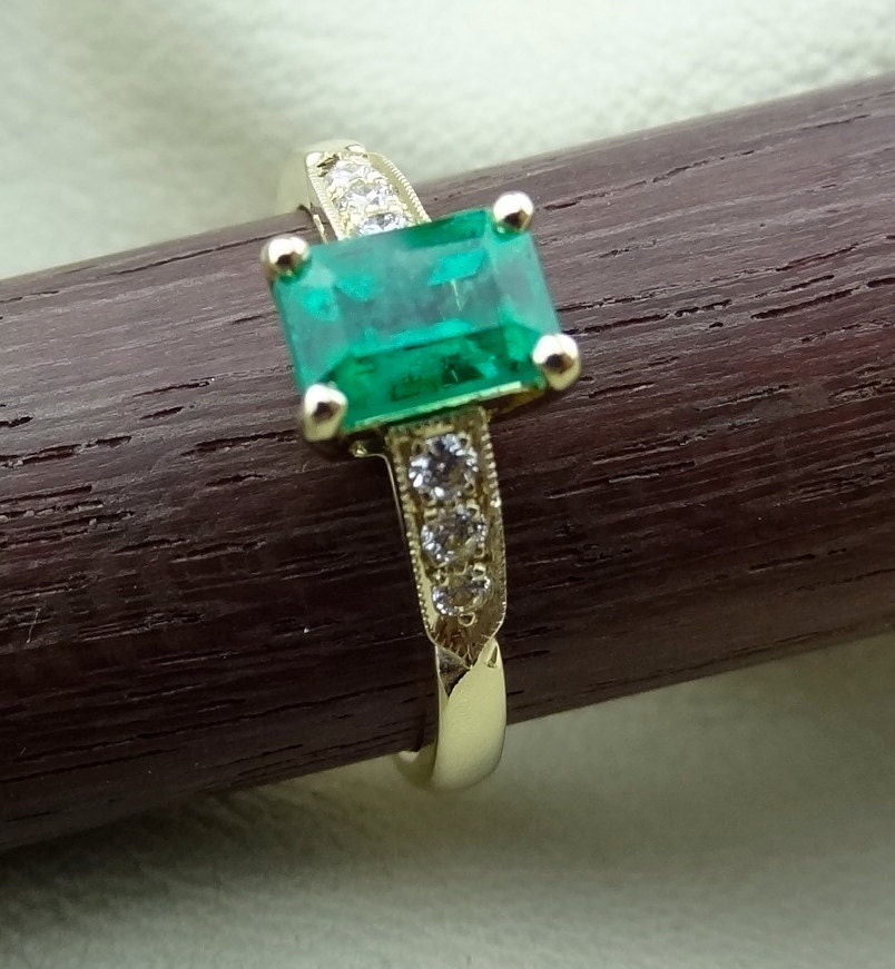 Emerald Cut Emerald With Diamonds Very Petite Art Deco Style | Etsy