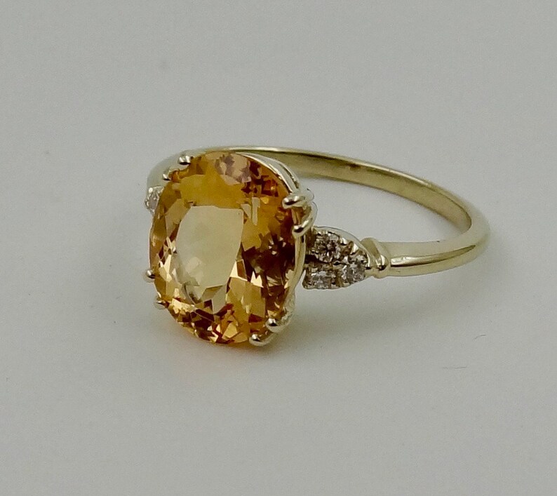 Natural Oval Golden Imperial Topaz & Diamonds Engagement Ring | Etsy