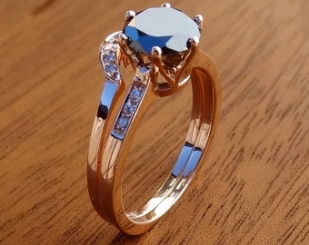 Rose Gold Black Diamond Engagement Ring  14k white, Yellow or Pink Gold