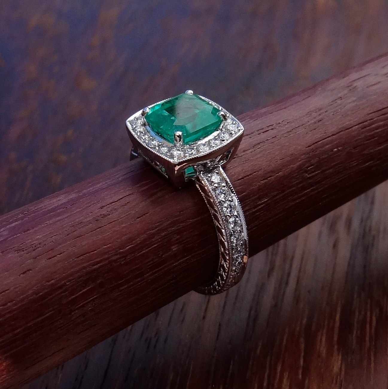 Natural Brazilian Emerald with Diamonds Halo Engagement Ring | Etsy