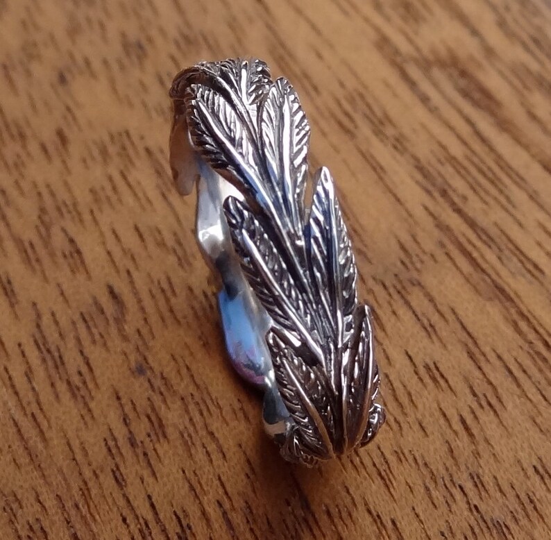 Platinum Leaf / Feather Wedding Band Handmade Leaves Ring