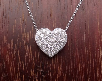 Heart Shape Pave Diamond Pendant Natural White Diamonds 18k White Gold Necklace with 18K Chain Included