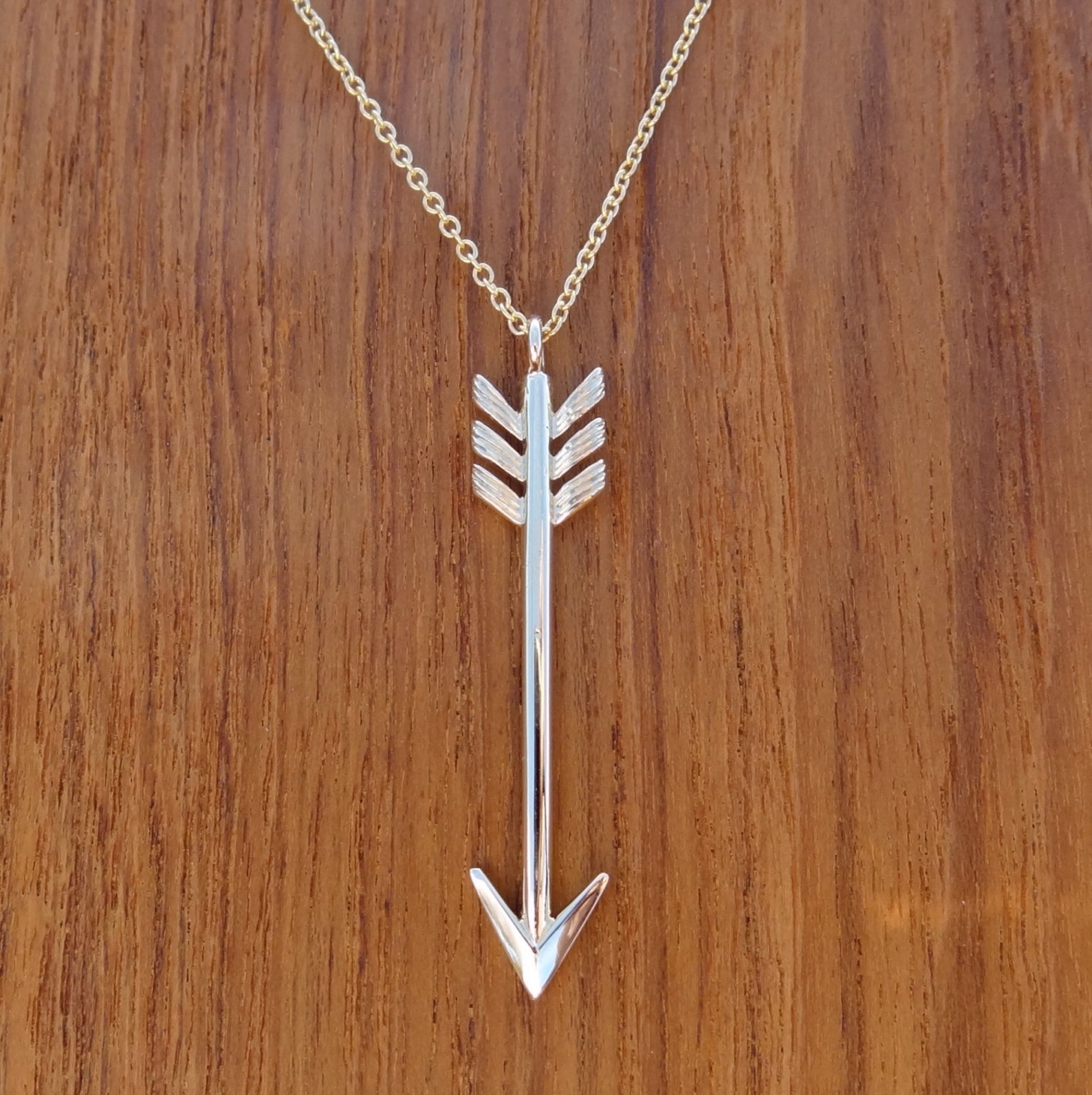 Arrow Pendant 1.6 Inches Necklace Solid 14k Yellow Gold Chain Etsy