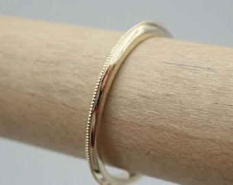 Alianza de boda con filo de cuchillo y milgrain de oro amarillo de 1,8 mm muy delgada, oro blanco macizo de 14 k