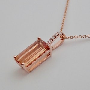 Natural Imperial Topaz Necklace / Pendant 14k Rose Gold Natural Peach Color Gemstone One of a Kind Gift for Her with Cable Chain Included 画像 8