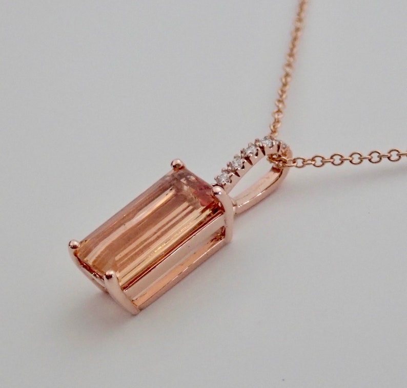 Natural Imperial Topaz Necklace / Pendant 14k Rose Gold Natural Peach Color Gemstone One of a Kind Gift for Her with Cable Chain Included 画像 8